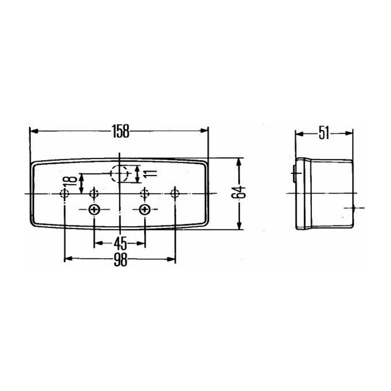Fanale posteriore alogeno dx 158x51x64 mm
