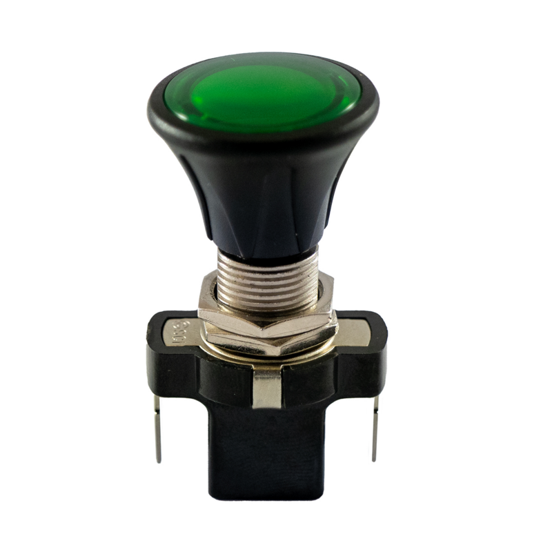 Interruttore a tiretto 12V, con cappuccio verde e illuminazione a LED