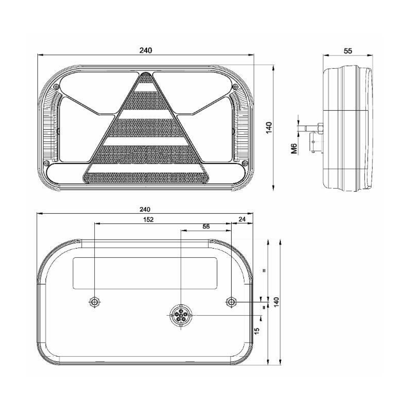 Fanale posteriore LED dx 12-36V, 240x55x140 mm