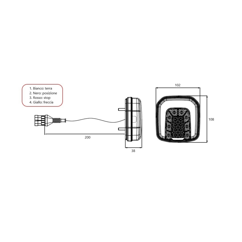 Fanale posteriore LED sx 12-24V, 108x38x102 mm