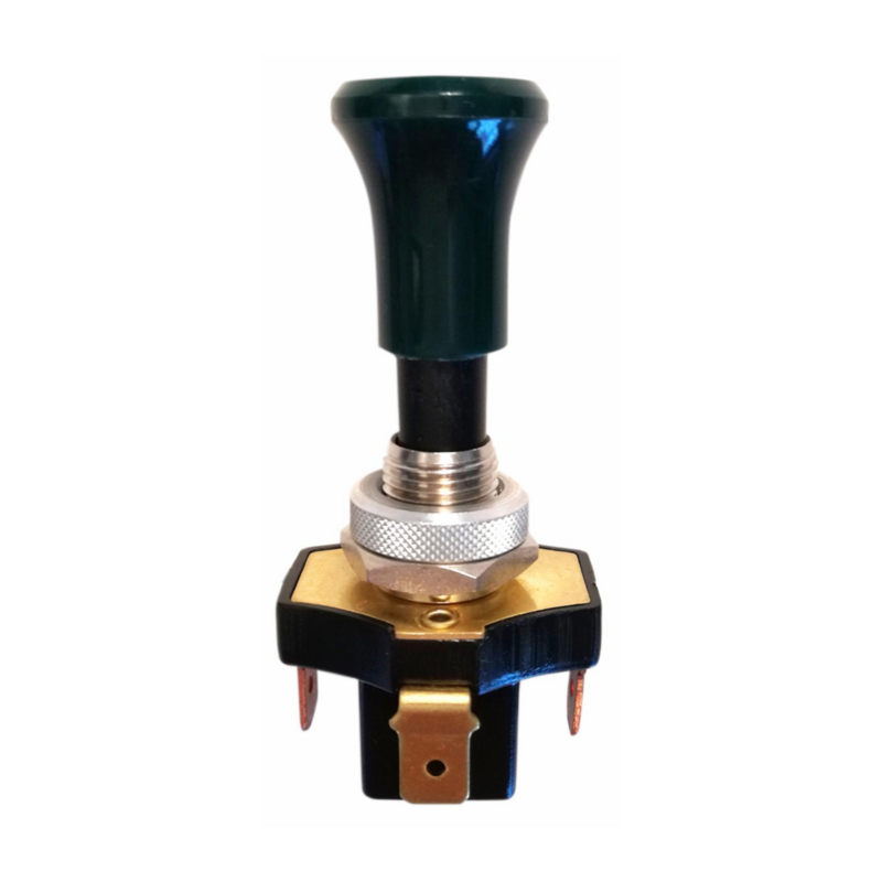 Interruttore a tiretto con ritorno e pomolo verde luminoso 12 V