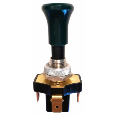 Interruttore a tiretto con ritorno e pomolo verde luminoso 12 V