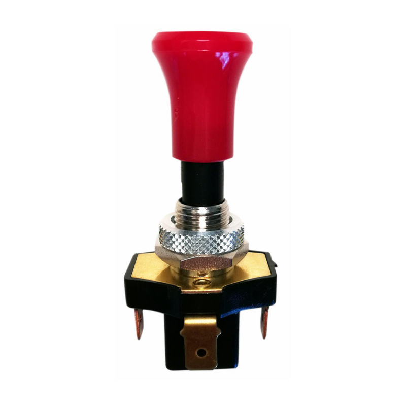 Interruttore a tiretto con ritorno e pomolo rosso luminoso 12 V