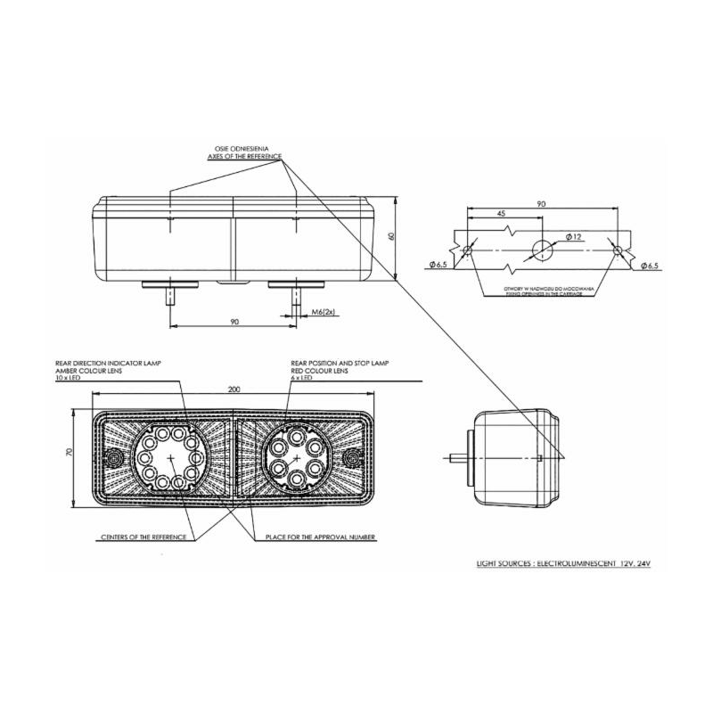 Fanale posteriore LED dx/sx 12-24V 200x60x70 mm