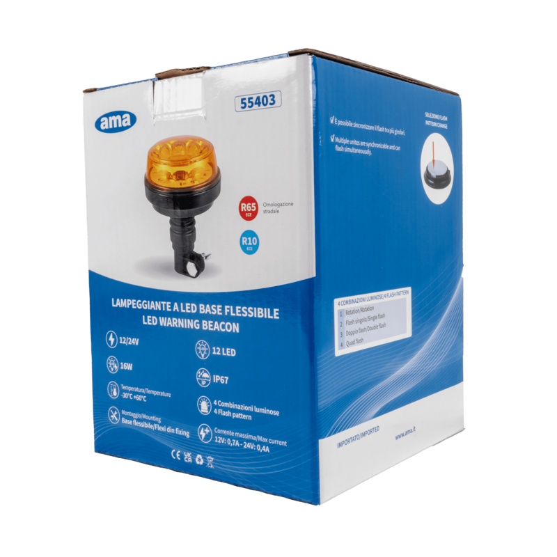 Lampeggiante a led base flessibile 12-24V, IP66, 8 LED, 12W