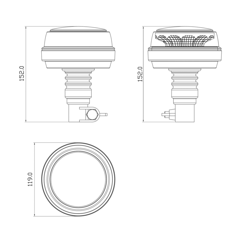 Lampeggiante a led base flessibile 12-24V, IP66, 8 LED, 12W