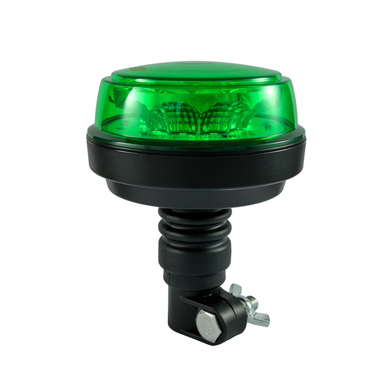Lampeggiante con calotta e led verde, base flessibile 12-24V, IP66, 8 LED, 12W