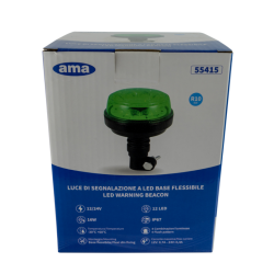 Lampeggiante con calotta e led verde, base flessibile 12-24V, IP66, 8 LED, 12W