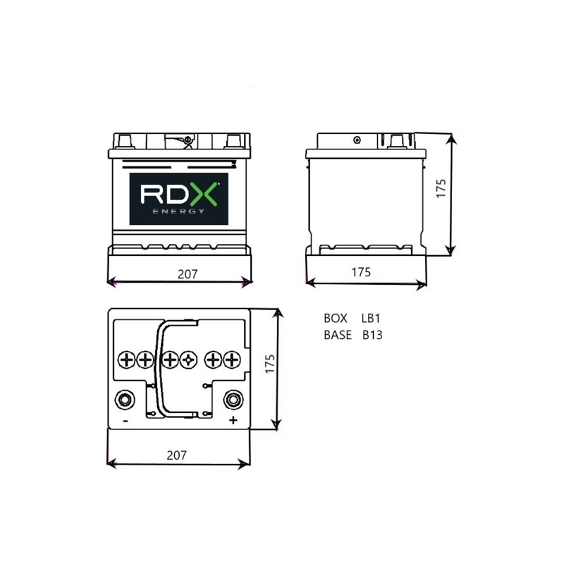 BATTERIA 12V 45AH 360A 207X175X190 MM DX
