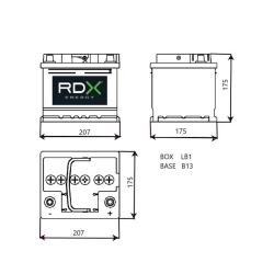 BATTERIA 12V 45AH 480A 207X175X175 MM DX
