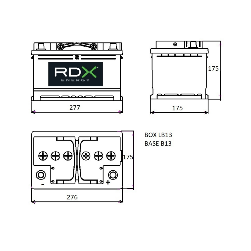 BATTERIA 12V 72AH 690A 277X175X175 MM DX