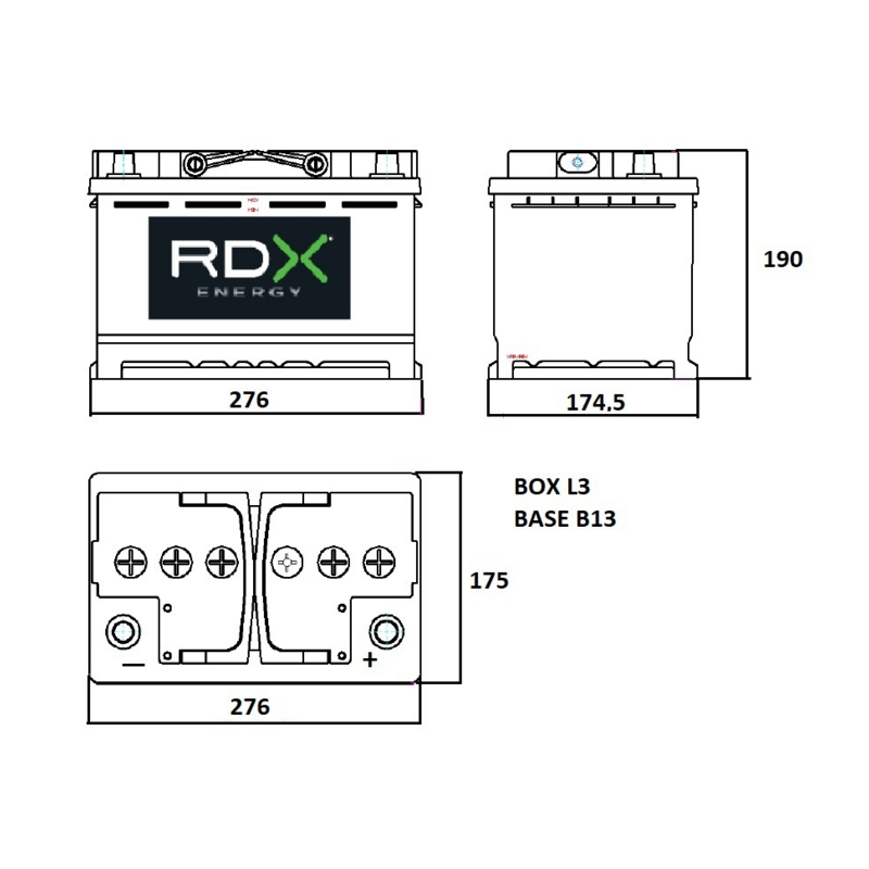 BATTERIA 12V 78AH 720A 276X175X190 MM DX