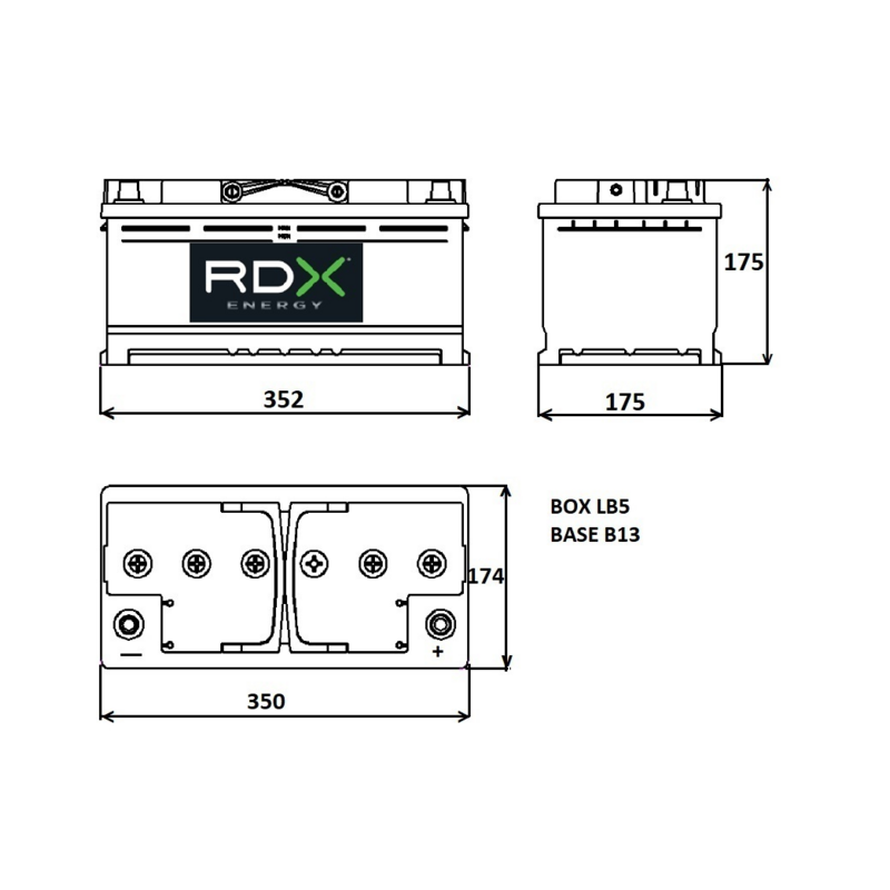 BATTERIA 12V 90AH 810A 352X175X175 MM DX