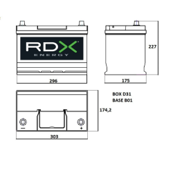 BATTERIA 12V 100AH 850A 303X175X227 MM DX