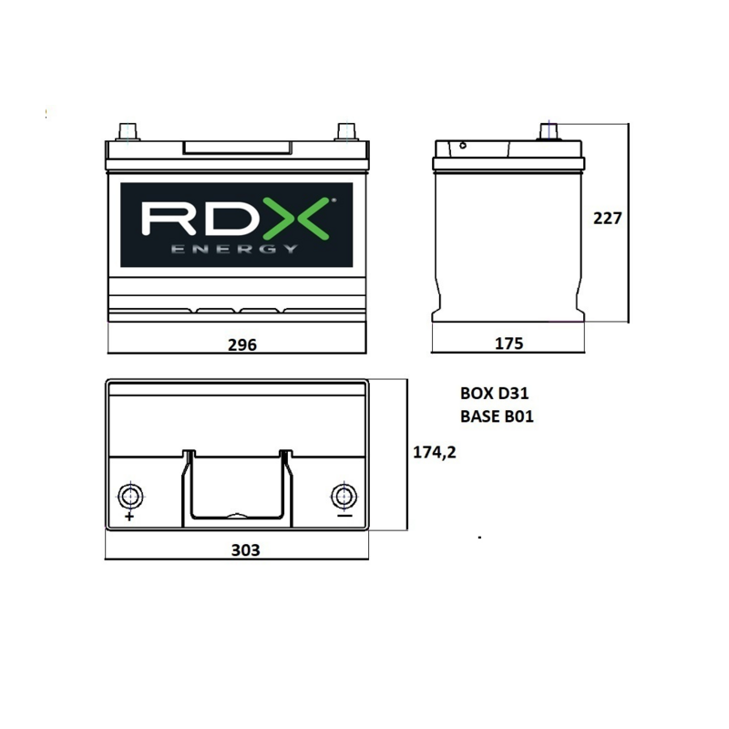 BATTERIA 12V 100AH 850A 303X175X227 MM SX