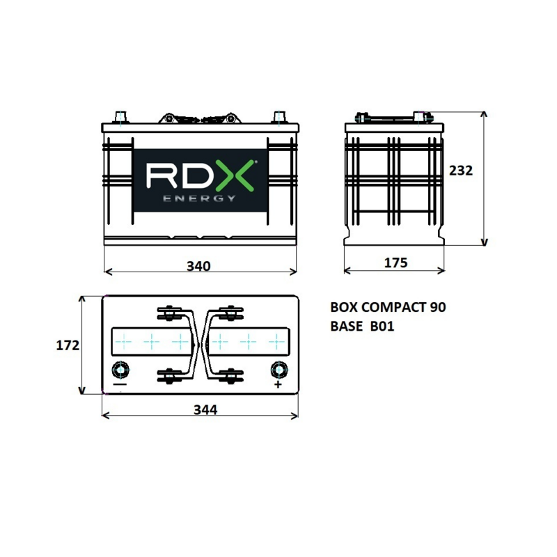 BATTERIA 12V 125AH 920AH 344X175X232 MM DX