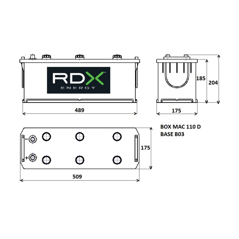 BATTERIA 12V 135AH 800A 509X175X204 MM DX