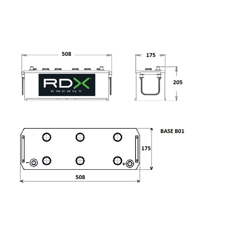 Batteria 12V 130AH 950A 508X175X205 mm