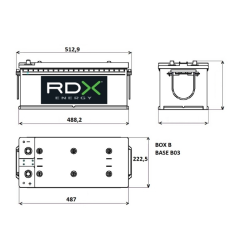 BATTERIA 12V 170AH 1000AH 512.5X223,5X217,5 MM DX