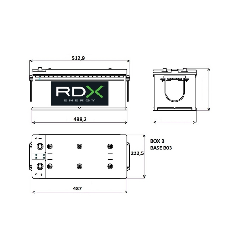 BATTERIA 12V 170AH 1000AH 512.5X223,5X217,5 MM DX