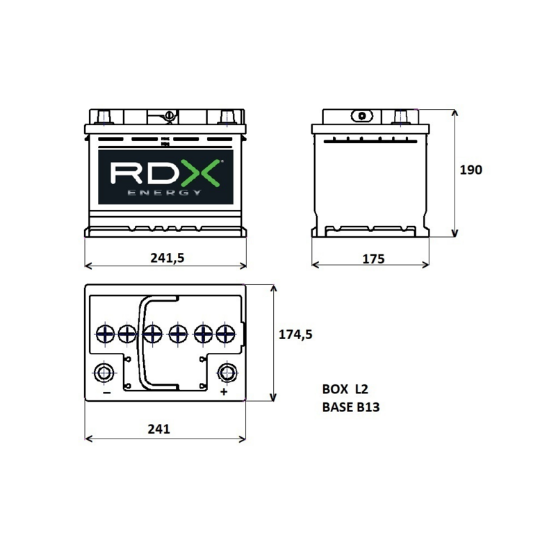 BATTERIA 12V 60AH 500A 241X175X190 MM DX