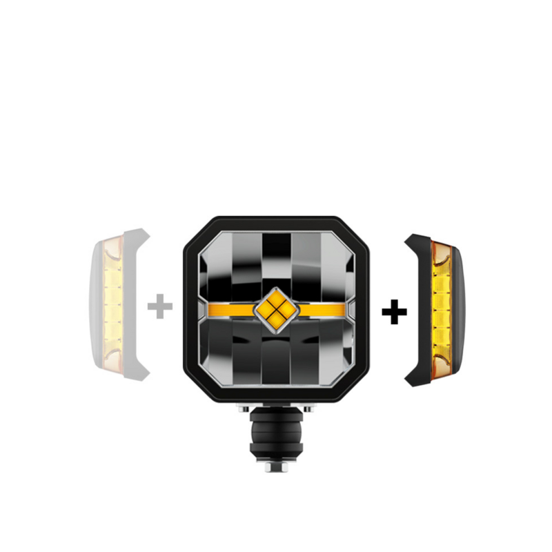 Proiettore a LED con freccia movibile e lente riscaldata