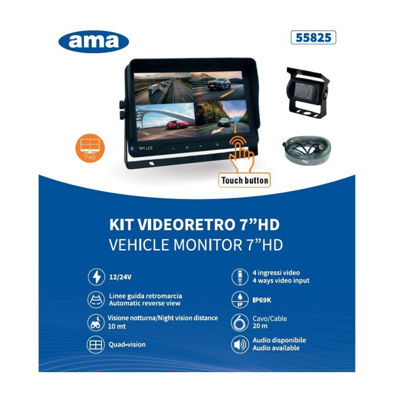 Kit videocamera 7" HD 16:9 12-24V