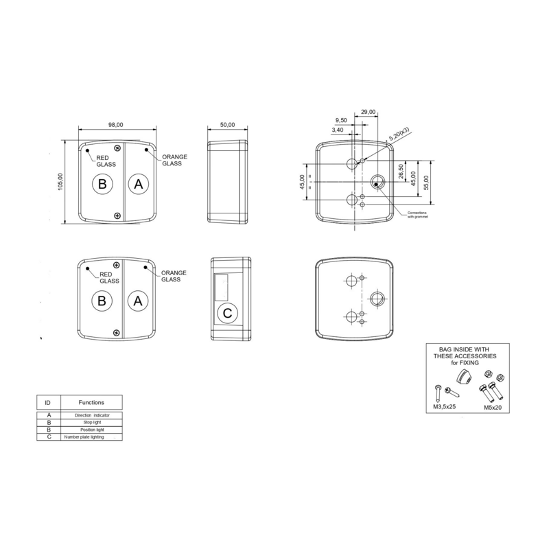 Fanale posteriore alogeno dx-sx 104x50x98 mm