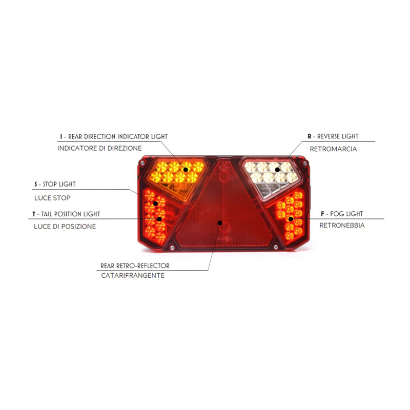 Fanale posteriore LED, lato dx, 12-24V, 242x58,2x134 mm