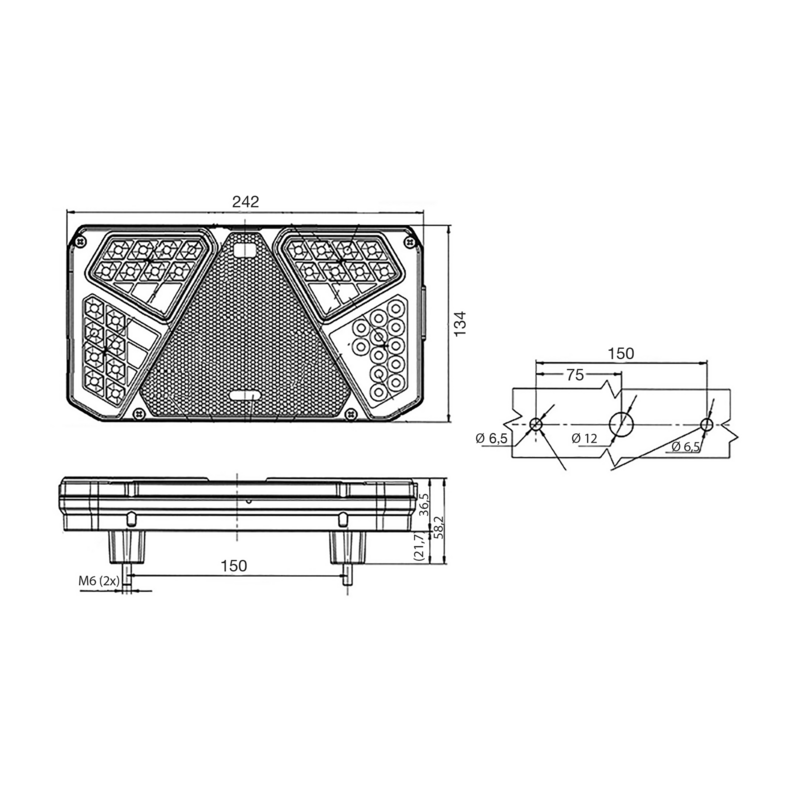 Fanale posteriore LED, lato sx, 12-24V, 242x58,2x134 mm