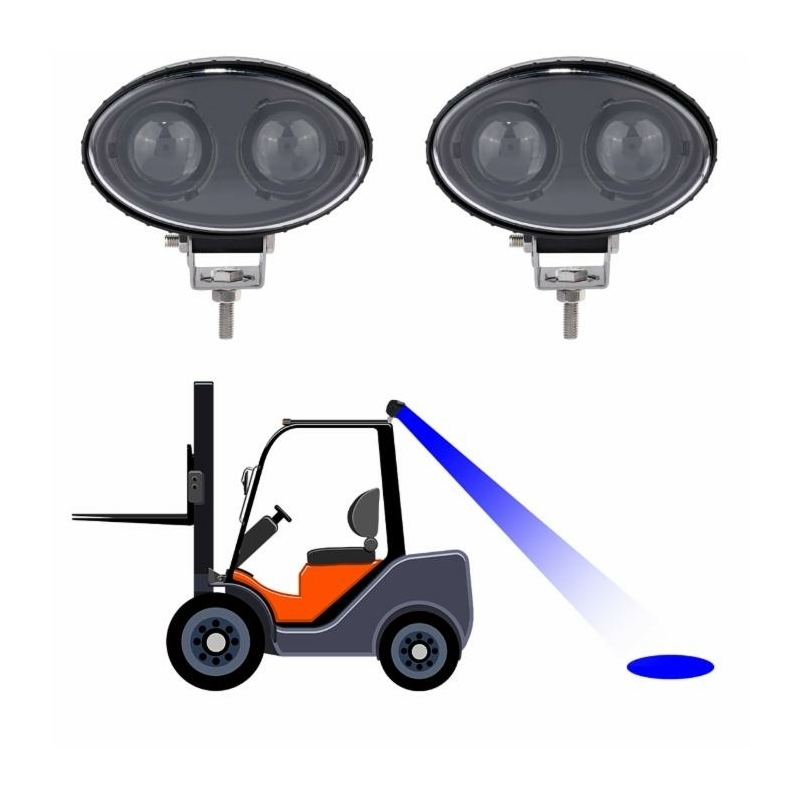 Faro da lavoro ovale, LED, luce blu 10-100V, 10W, 500LM, 2 LED, per carrelli elevatori, illuminazione pavimento