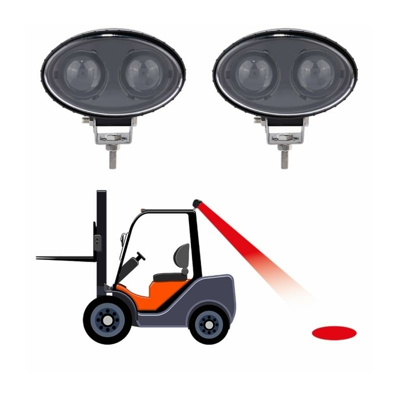 Faro da lavoro ovale a LED luce rossa 10-100V, 500LM, 10W, 2 LED, per carrelli elevatori, illuminazione pavimento