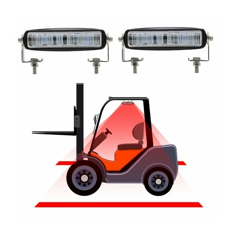 Barra di segnalazione a LED rosso 10-80V, 500LM 18W, 6 LED, per carrelli elevatori, illuminazione pavimento