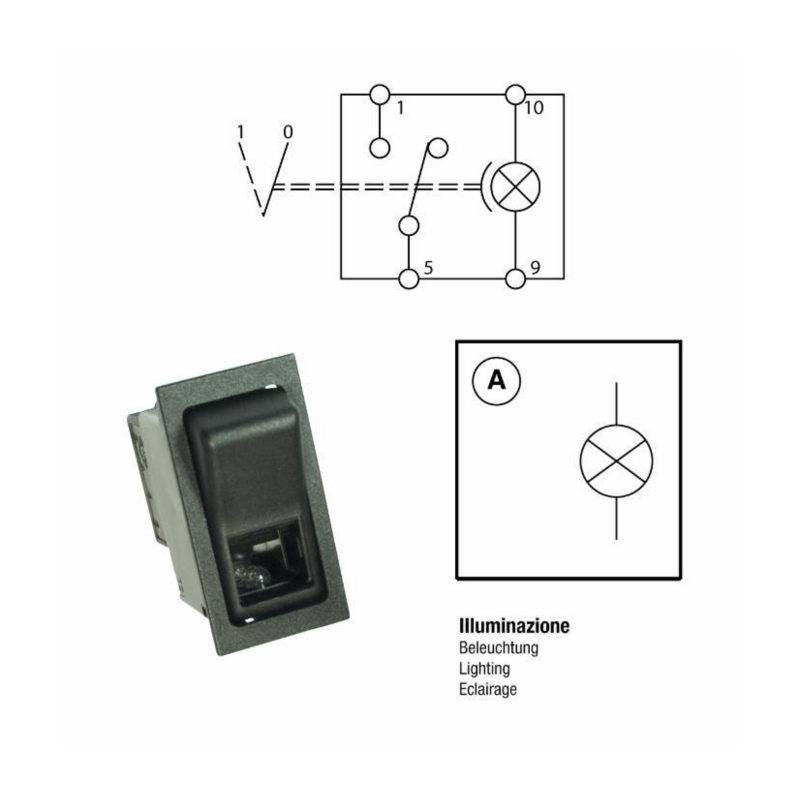 INTERRUTTORE BASCULANTE ON-OFF 12V FARI ABBAGLIANTI