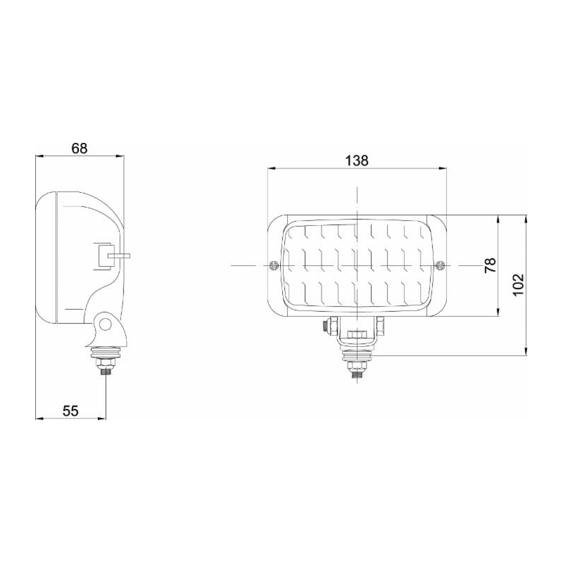 Faro lavoro alogeno rettangolare 12V, 138x68x92 mm