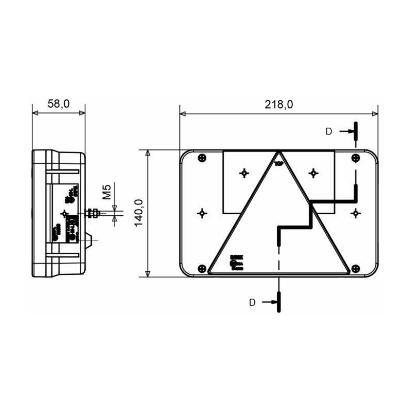 Fanale posteriore alogeno dx 218x58x140 mm