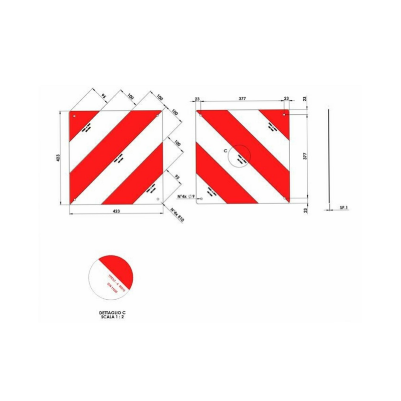 Kit 2 pannelli in alluminio di segnalazione delle attrezzature agricole 423×423 mm con fori rivettati per Francia e Germania