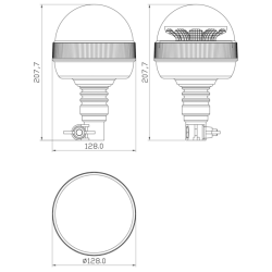 Lampeggiante a LED 12-24V a base ad asta flessibile, 12 Led, 16W, IP66