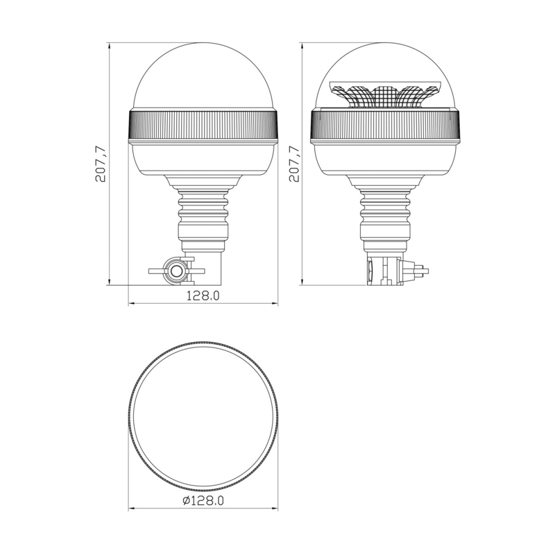 Lampeggiante a LED 12-24V a base ad asta flessibile, 12 Led, 16W, IP66