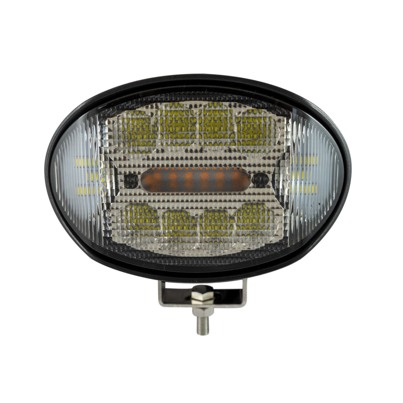 Faro da lavoro a LED ovale 10-36V DC, 42W, 3150LM, con rotazione 360°, 8 LED bianchi e 6 LED arancioni, raggio luce ampio e lun