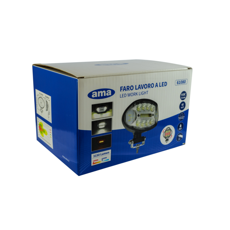 Faro da lavoro a LED ovale 10-36V DC, 42W, 3150LM, con rotazione 360°, 8 LED bianchi e 6 LED arancioni, raggio luce ampio e lun