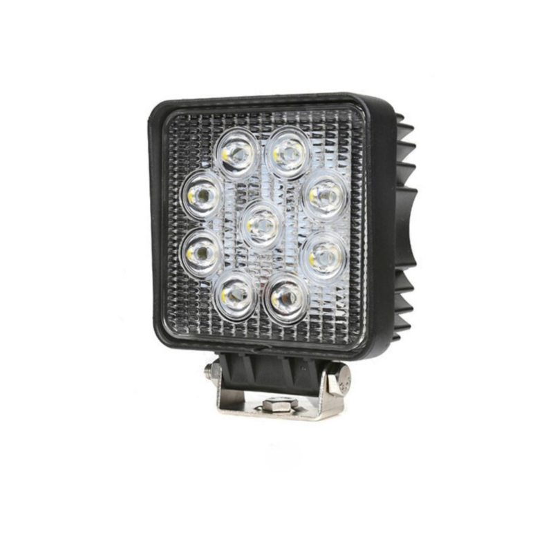 Faro da lavoro a LED quadrato 110x110 mm, 10-36V DC, 27W, 2025LM, raggio ampio/largo, 9 LED