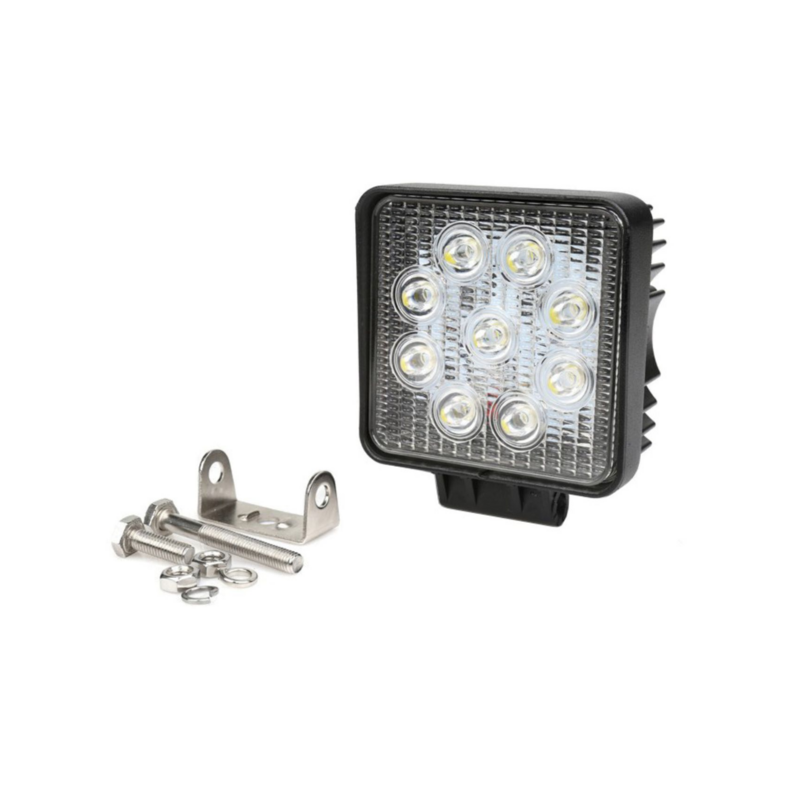 Faro da lavoro a LED quadrato 110x110 mm, 10-36V DC, 27W, 2025LM, raggio ampio/largo, 9 LED