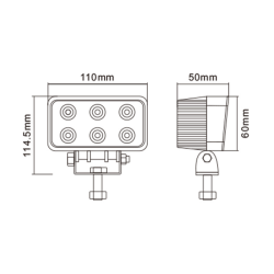 Faro da lavoro rettangolare a LED 10-36V, 18W, 1350 LM, raggio ampio/largo, 6 LED