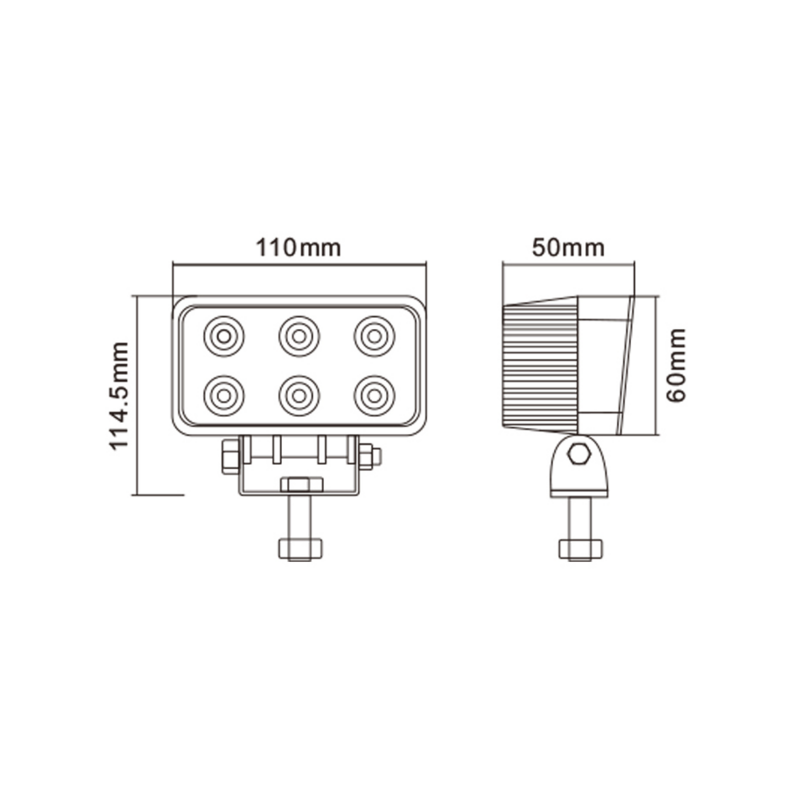 Faro da lavoro rettangolare a LED 10-36V, 18W, 1350 LM, raggio ampio/largo, 6 LED
