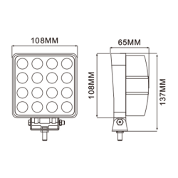 Faro da lavoro quadrato a LED 10-36V, 48W, 3600 LM, raggio ampio/largo, 16 LED