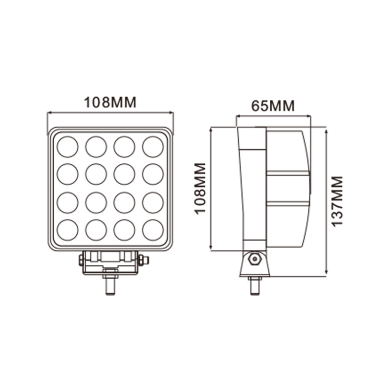 Faro da lavoro quadrato a LED 10-36V, 48W, 3600 LM, raggio ampio/largo, 16 LED