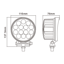 Faro da lavoro rotondo a LED 10-36V, 42W, 3150 LM, raggio ampio/largo, 14 LED