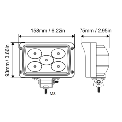 Faro lavoro led rettangolare 10-36V DC, 50W, 4000LM, raggio ampio/largo, 5 LED