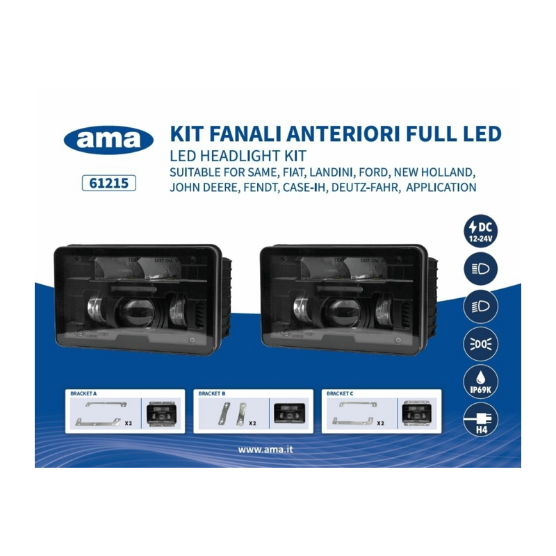 Kit proiettori a LED con 3 cornici che li rendono compatibili con John Deere, Massey Ferguson, Ford, New Holland, Case/IH, Valm